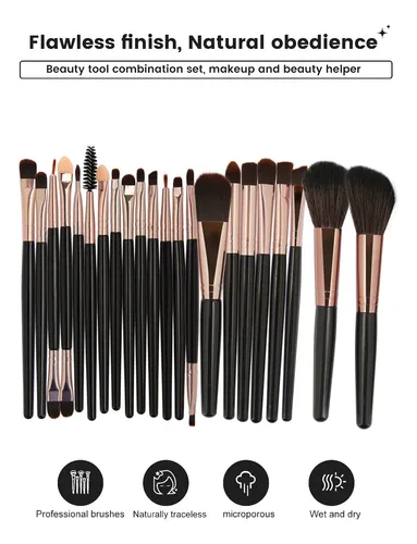 Set 24 Pinceles De Maquillaje Con Esponjas Aplicadoras Negro
