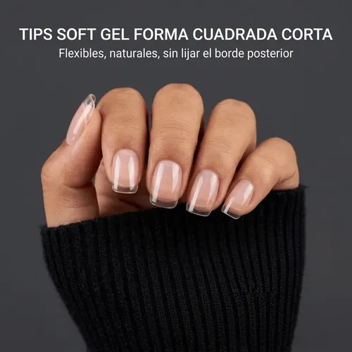 Tips Soft Gel Cuadrado Corto Transparente 504 Unidades