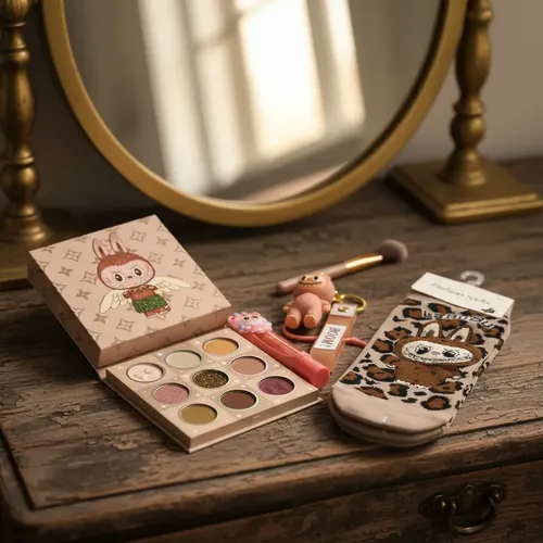 Set Maquillaje Labubu Paleta Sombras Brillo Llavero Medias