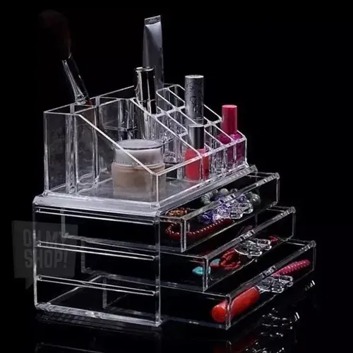 Organizador de Maquillaje de Acrílico Transparente con 3 Cajones y 19 Compartimentos