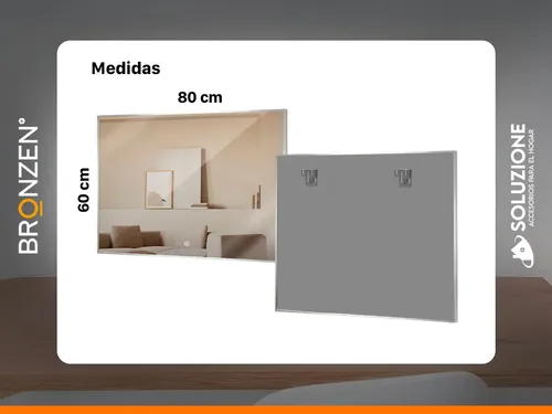 Espejo Premium Luz Led Trasera Horizontal Anodizado 60x80cm