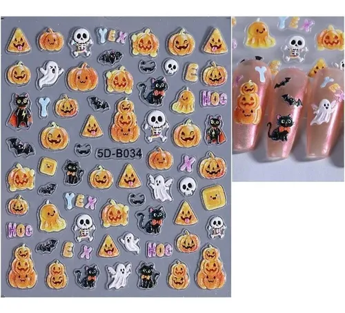 3 Pegatinas For Uñas De Halloween, Autoadhesivas, Calabaza