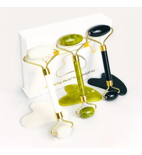 Rodillo Y Gua Sha De Piedra Verde Para Masaje Facial