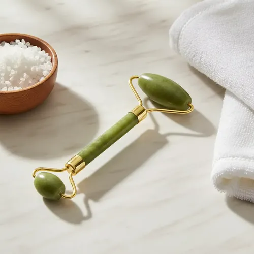 Masajeador Doble Rodillos De Piedra Jade Facial Corporal