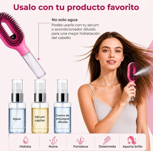 Cepillo Desenredante Antifrizz Con Spray 2 En 1 Atomizador