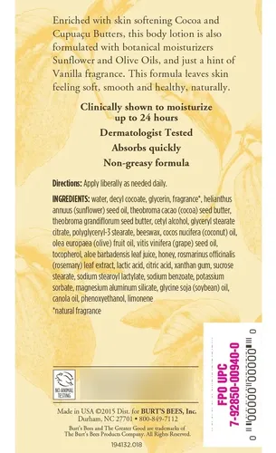 Loción Corporal Burt’s Bees, Mantecas De Cacao Y Cupuaçu, 20