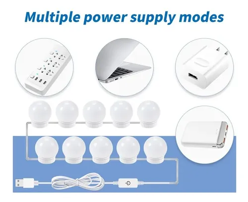 Espejo De Maquillaje De 3 Modos De Colores, Luz Led Con Aten