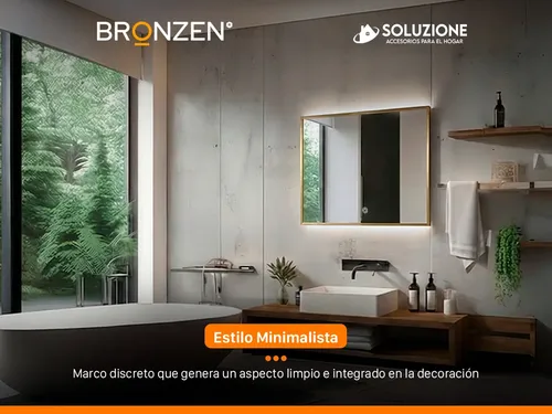 Espejo Premium Luz Led Trasera Horizontal Dorado 75 X 100 Cm