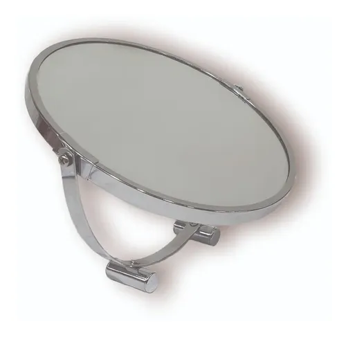 Espejo Doble 21 Cm Con Base Aumento X3 Metal Cromado 360*