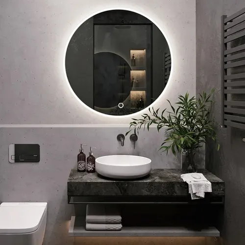 Espejo Para Baño Redondo Led Táctil Con Desempañador Redondo 80