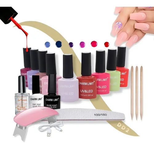 Kit Esmaltes Semipermanent Uv Cabina Primer Base Top Coat