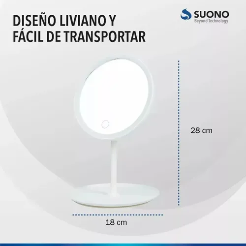 Espejo Maquillaje Luz Led Táctil Usb Redondo Con Base Marco Blanco