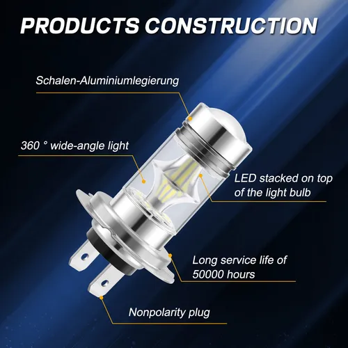 6×, 3 Par Bombillas Led H7 Alta Potencia 100 W 20 Led Junwt