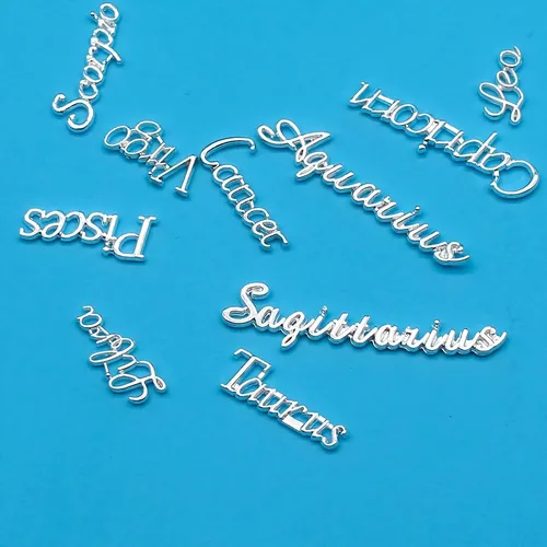 36pcs Letras Uñas Arte Zodiacal Aries Piscis Oro Plata Rosa
