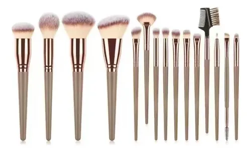 Set 15 Brochas Maquillaje Ojos Rubor Con Funda 15 Pieces Champagne Gold Makeup Brush Bag