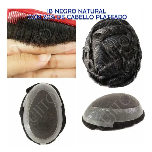 Prótesis Capilar Cabello 100% Humano 1b Natural Con Canas