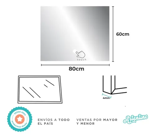 Espejo Luz Led Pared Smart Touch Dimmer Luz Tritono 80×60 Cm