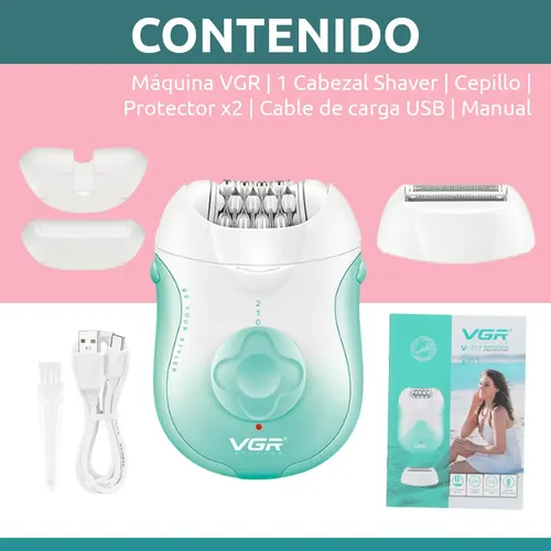Depiladora Eléctrica Mujer Facial Corporal 2 en 1 VGR V-727 Color Blanco y Verde
