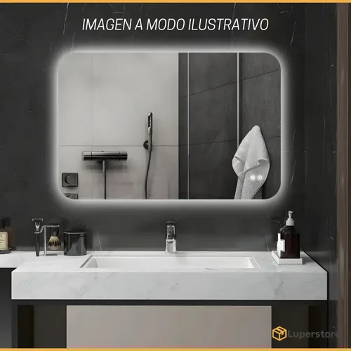 Espejo Rectangular Led Touch Tactil Colgar Luz Fria Baño