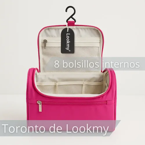 Porta Cosmeticos De Viaje Rosa Lookmy | Bolso Neceser Con Percha De Colgar | Organizador De Maquillaje Y Cosméticos |