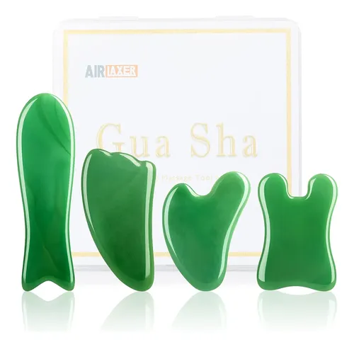 Set Airlaxer De Masaje De Cuarzo Verde De 4 Piezas Gua Sha