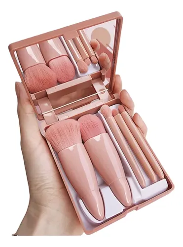 Set Brochas Maquillaje Viaje Con Espejo 5 Piezas Coffee