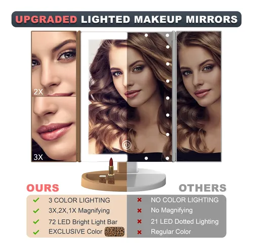 Espejo De Maquillaje Roledo 72 Led Vanity, 3 Luces De Color,