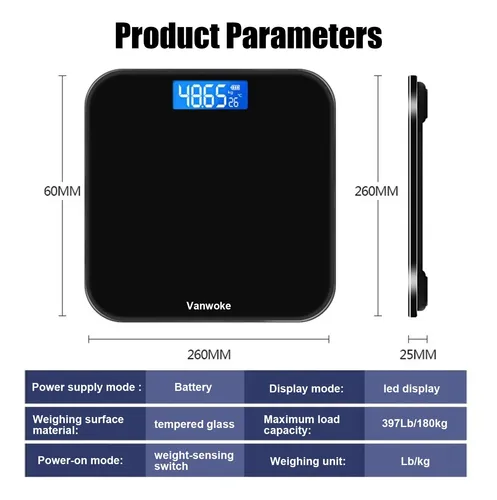 Báscula Inteligente Vanwoke 26×26cm Digital Para Baño