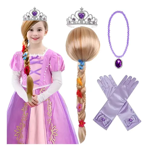 Peluca De Princesa Rapunzel Con Tiara Y Accesorios Para