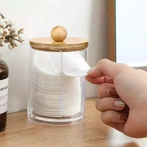 Organizador Cosméticos Maquillaje Acrílico Tapa Bambú 9x7cm