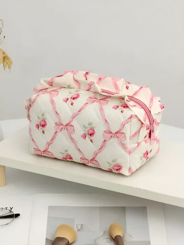 Bolsa De Maquillaje Portátil Con Cremallera De Tela (roja)