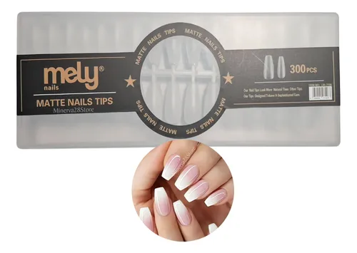 Tips Soft Gel Caja X300 Prelimadas Matte Marca Mely Premium