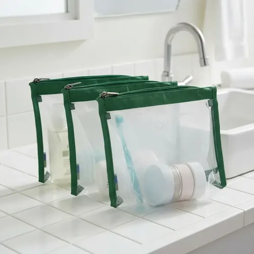 3x 1 Neceser Transparente Porta Brochas Maquillaje 23 X 19 Color Borde Verde