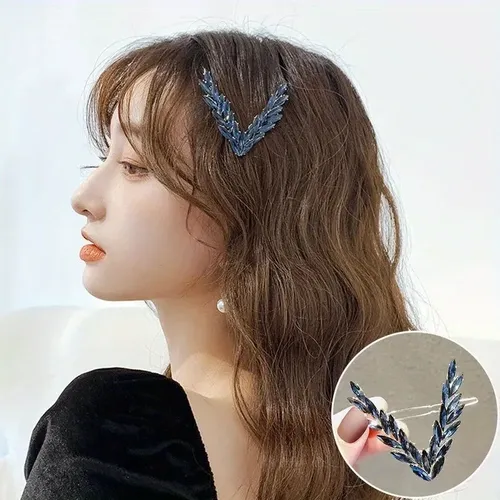 ##pasador De Cabello En V Tipo Hojas Elegante 1pcs Navy Blue