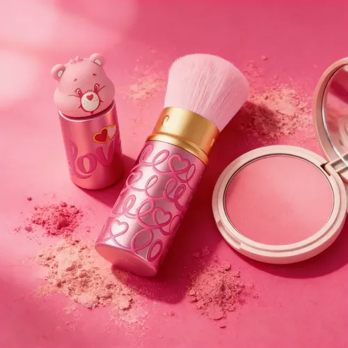 Brocha Retráctil De Maquillaje Ositos Cariñositos Rosa Love
