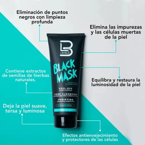 Mascarilla facial para piel todo tipo de piel L3vel3 Facial BLACK MASK CARBON 250g y 250mL