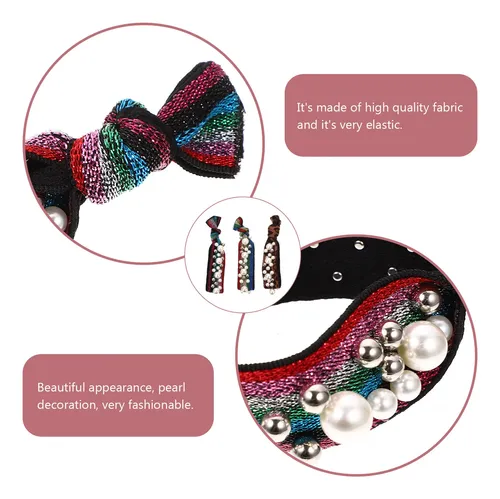 3 Bandas De Pelo Elásticas Con Perlas Creativas, Pack De 3