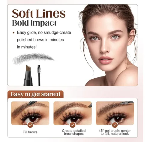 Lápiz Y Gel Para Cejas 2 En 1, Resistente Al Agua, 4 Piezas