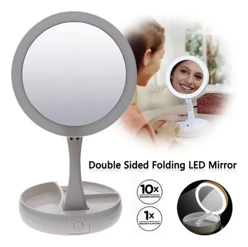 Espejo Doble Con Luz Led Y Aumento 10x Maquillaje