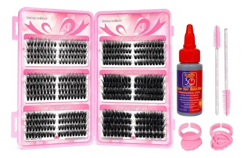 Kit Extensiones Pestañas Pegamento Salon Pro + 5 Anillos Negro C