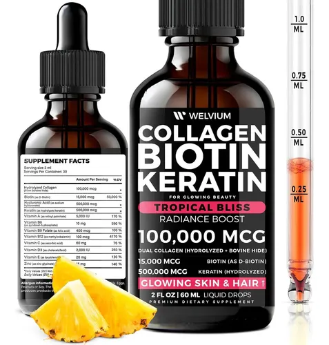 Colageno Liquido Biotina Keratina Welvium 60 Ml 100000 Mcg