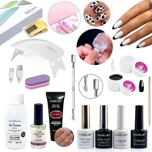 Kit Polygel Esmaltes Uv Uñas Gel Base Top Pincel Cabina Bond