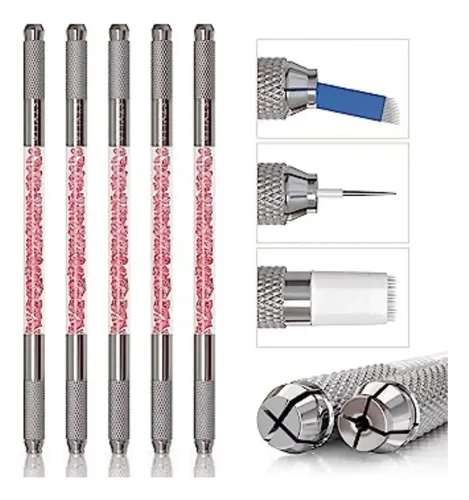 Tebori Pluma Microblading Doble Puntas Mango Glitter Acero