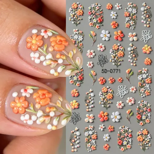 Pegatinas 3d Para Decoración De Uñas Con Estampado De Flores