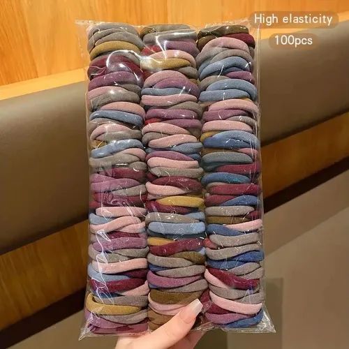 100 Ligas Multicolor Alta Elasticidad Sin Costuras Para Pelo