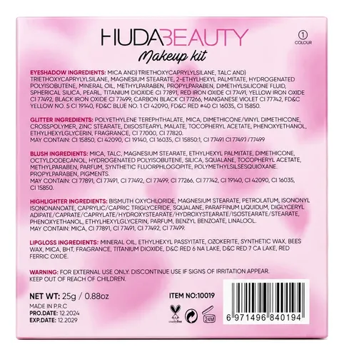 Huda Beauty Paleta Sombra Glitter Rubor Iluminador Lip Gloss