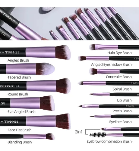Set De 14 Pinceles Y Brochas Maquillaje Profesional Estuche