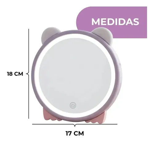 Espejo De Maquillaje Pie Luz Led Osito Niñas