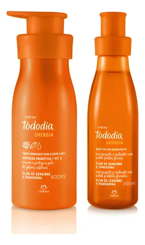 Natura Tododia Kit Energía: Body Splash+ Crema Hidratante(2 Unidades) Flor de Jengibre y Mandarina