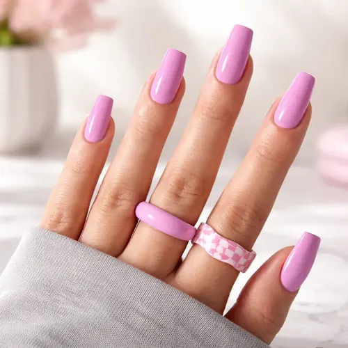 Uñas Press On Veluna Coffin Mediana 24u Reutilizables Rosa Coffin 24u